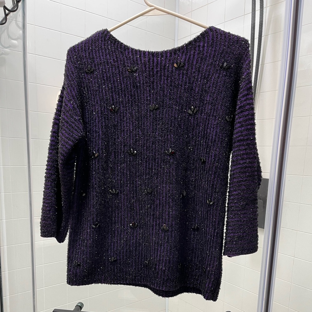 Ruby Rd. Deep Purple Knit Sweater - Picture 2 of 10
